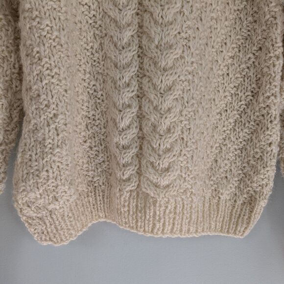 Cable Knit Wool Sweater Mens L Ivory Cream Fisherman Vintage Heavy Heritage - Picture 7 of 9